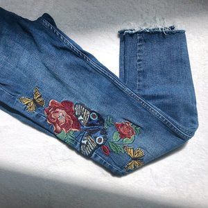 Zara Floral Embroidered Jeans | Medium Wash